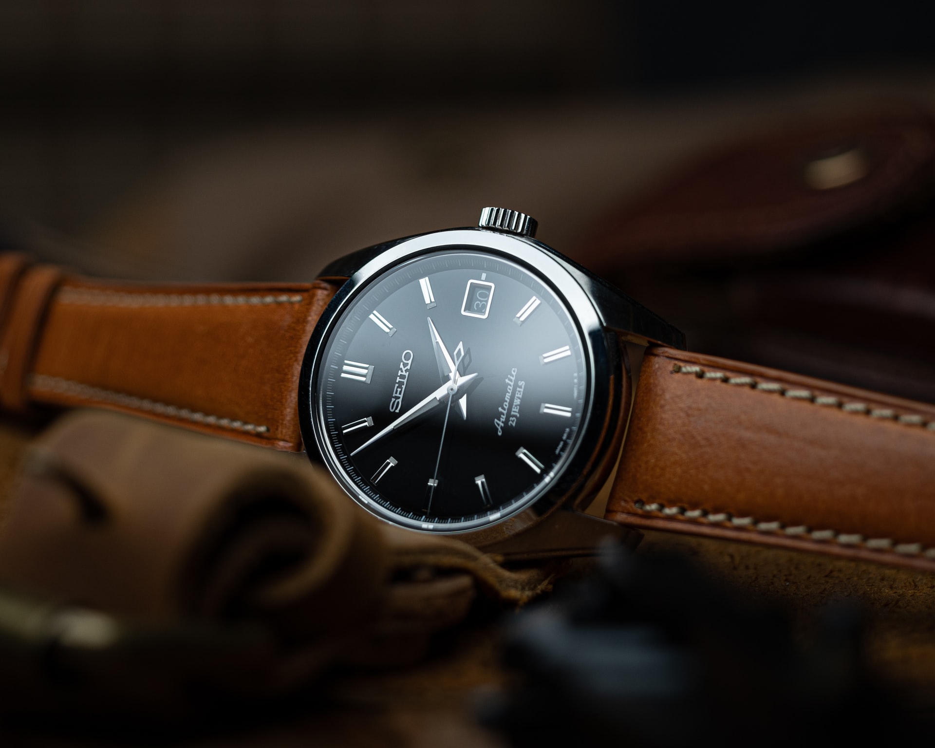 【社外品パーツ組み上げ】自動巻き　デイデイト　部品取りにも高品質　革ベルト腕時計
